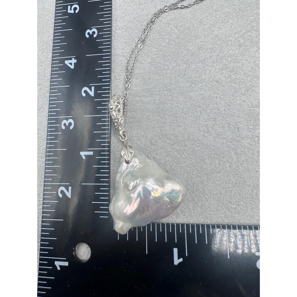 White Huge Baroque Pearl Pendant Statement Sterling Silver Necklace - Picture 14 of 15